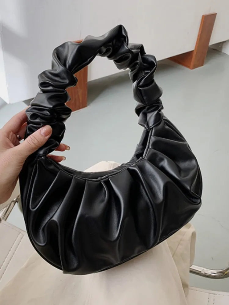 Fashion Pleated Handlebags for Women PU Cloud Bags Leisure Armpit Bag