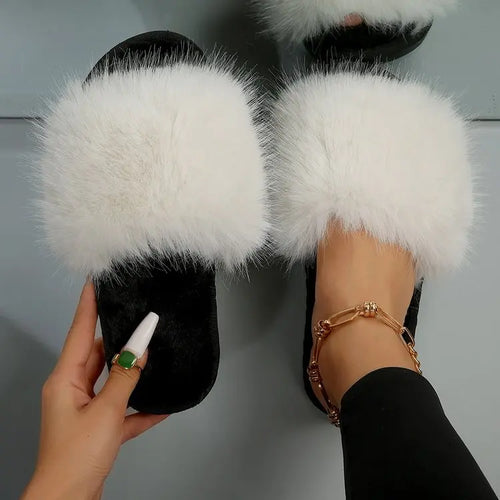 Winter 2024 Women's Fashion Fur Slippers Fluffy and Cute Plush Women's