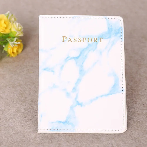 Women Fashion Pink Marble Pattern Travel Passport Cover Holder Bag
