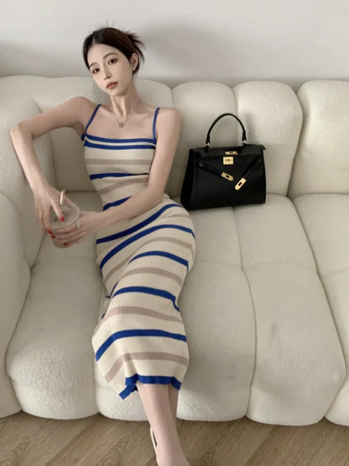 Elegant Camisole Dress Women's Summer New Sleeveless Slim Knitted