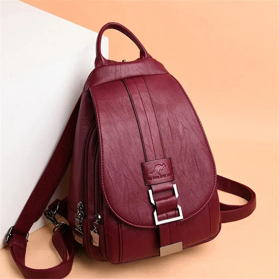 Multifunctional Women Leather Backpacks Casual Backpack For Teenager