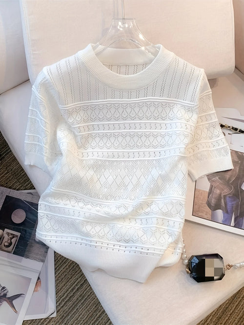 2026 New  Summer Thin Hollow Out Crew Neck Pullover Sweater Versatile