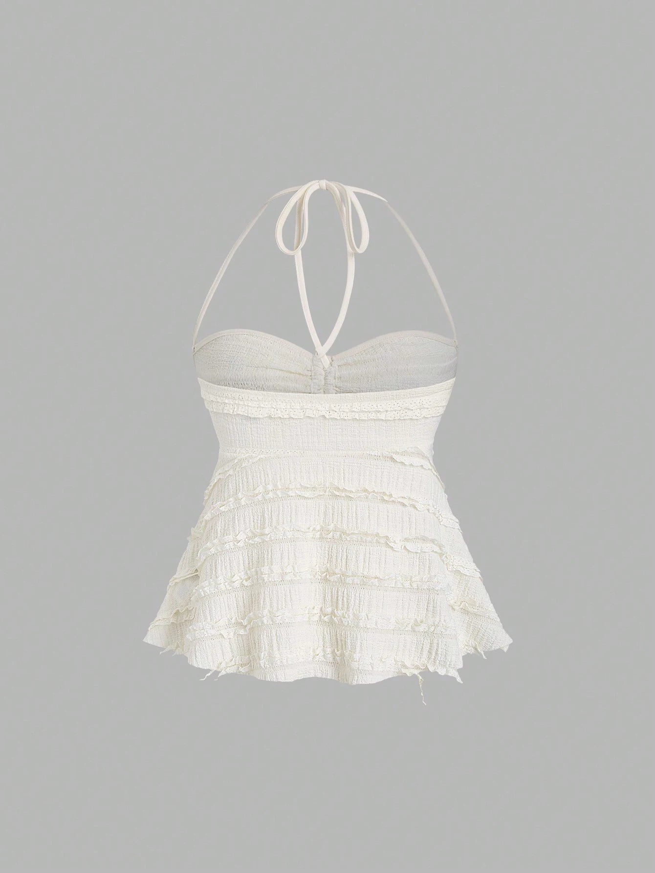 Women's Summer Fashion Casual Apricot Drawstring Neck Knitted Lace