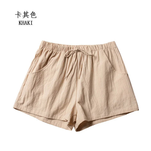 Cotton Linen Shorts Women's Sports Shorts Summer Solid High Waist