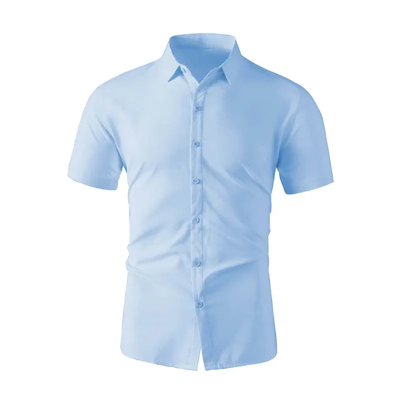 New Men's Business Casual Solid Color Short Sleeved Shirt for Summer