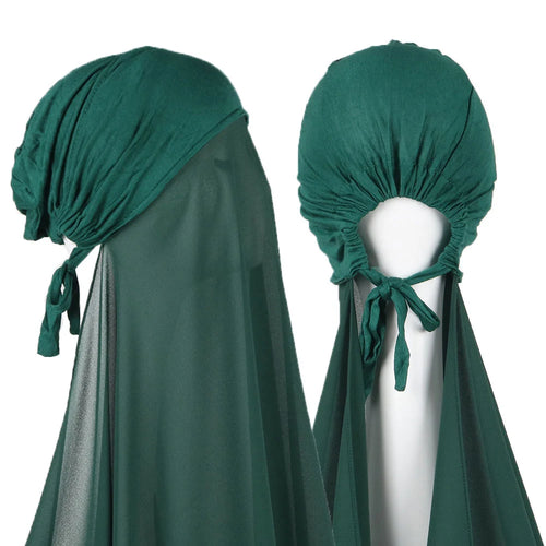 Muslim Instant Hijab Women Bonnet with Chiffon Shawl Head Scarf Cap