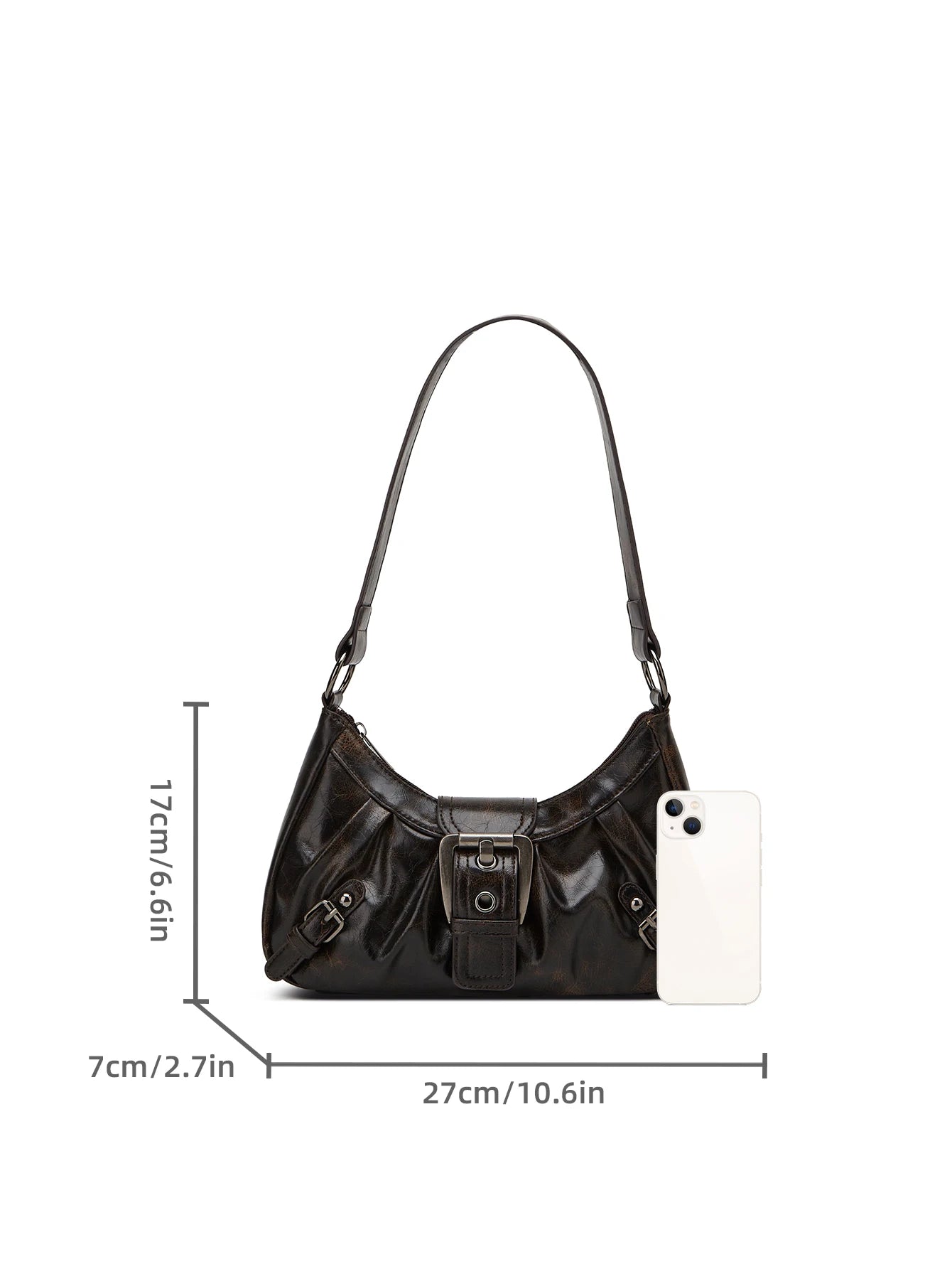 Y2K Retro Style Shoulder Bag, Maillard Pleated Rivet Armpit Bag,