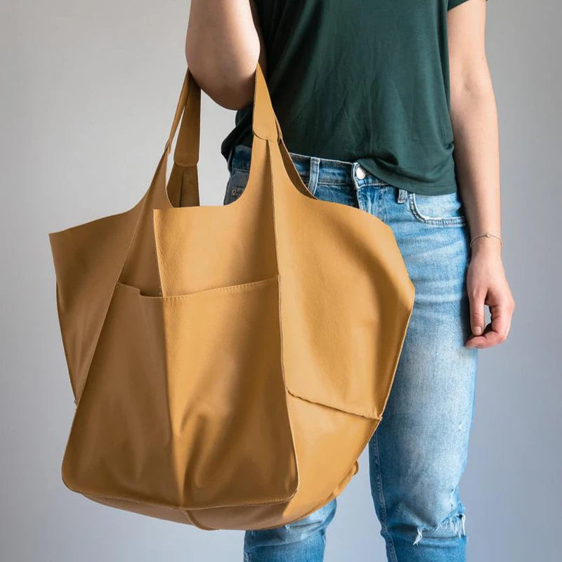 Rretro Handmade Big Beach Tote Bag High Capacity Zipper Shoulder Solid