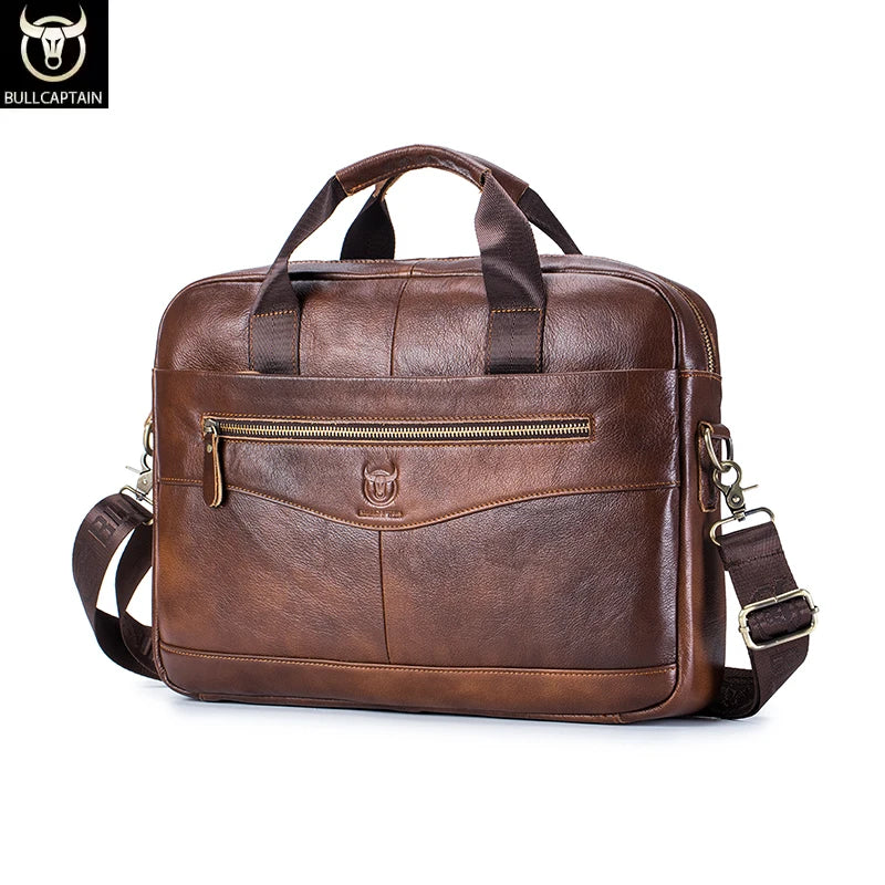 BULLCAPTAIN Briefcase Shoulder Messenger Bags Men's Genuine Leather