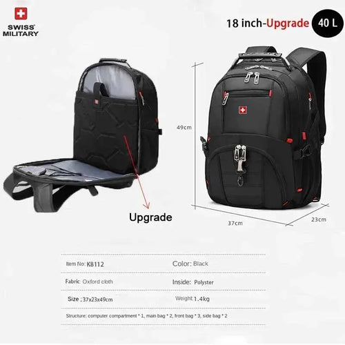 SWISS 17" Laptop Backpack Waterproof USB Charge Port Swiss-style