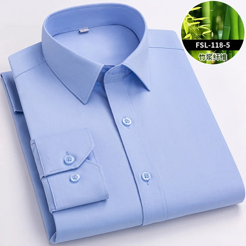 Quality Stretch Men Shirt Bamboo Fiber Long Sleeve Anti-wrinkle