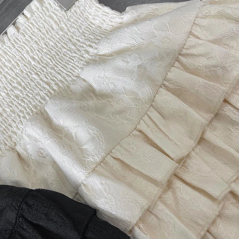 Streetwear Y2k Ruffles Mini Skirts Women Sweet Kawaii High Waist Lace
