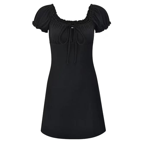 Summer Sexy Mini Dress Women Short Sleeved Lace up Hollow Casual