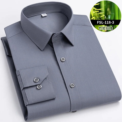 Quality Stretch Men Shirt Bamboo Fiber Long Sleeve Anti-wrinkle
