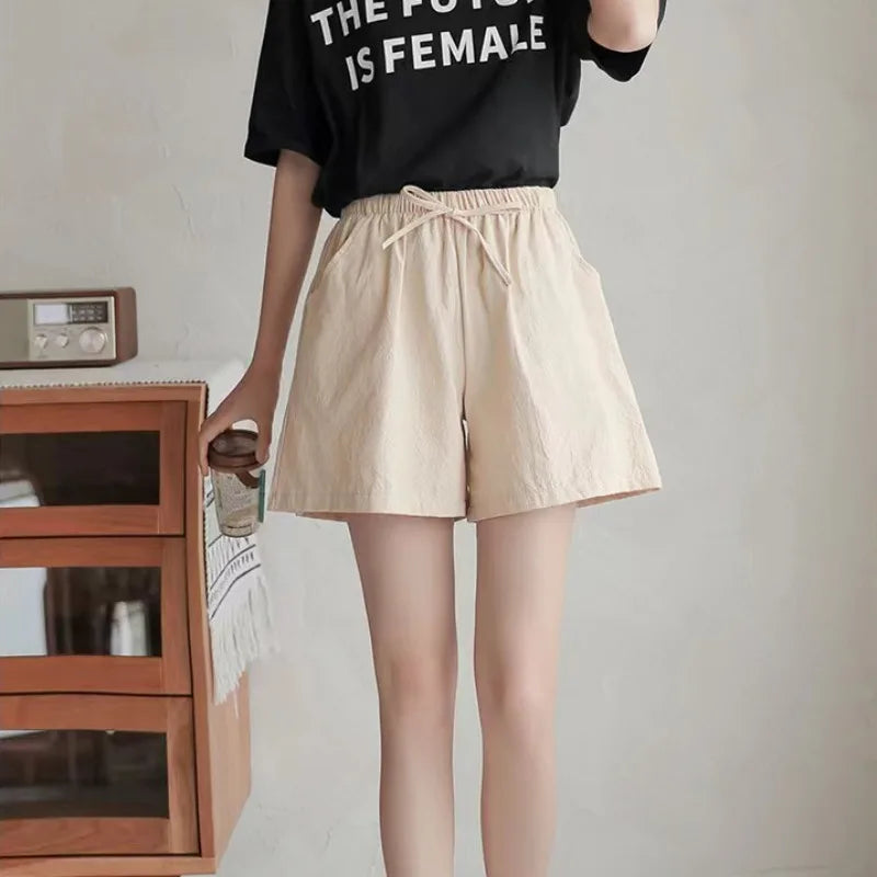 Cotton Linen Shorts Women's Sports Shorts Summer Solid High Waist