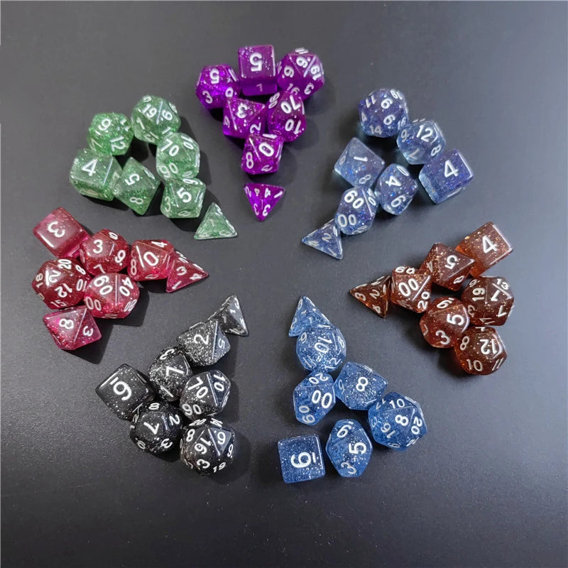 7 PCs 1 Set Of Transparent Flash Point Dice New Acrylic Set D4 D6 D8