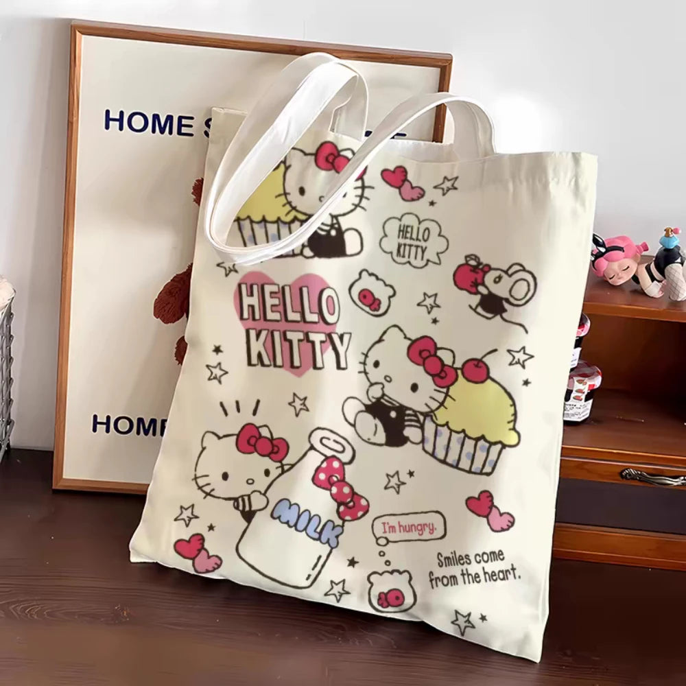 Sanrio Hello Kitty Large Capacity Canvas Bag Cute Cartoon Kt Cat New