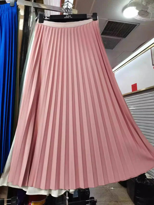 2024 Women Elegant Pleated Skirt High Waist Women Mid-long Skirt