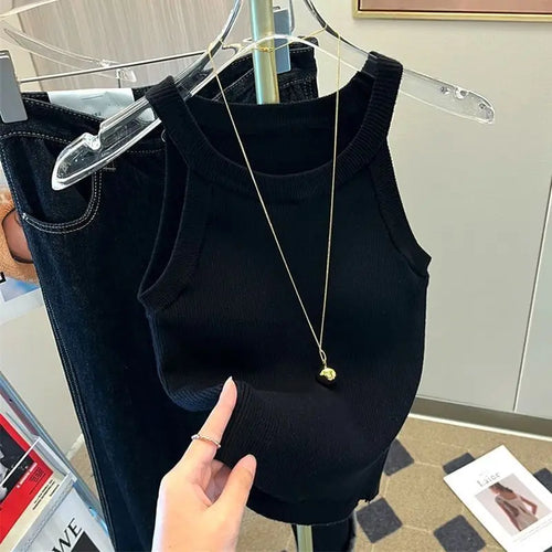 Y2k Knitted U-Neck Suspender Vest Women's Ice Silk Inner Wear Spicy