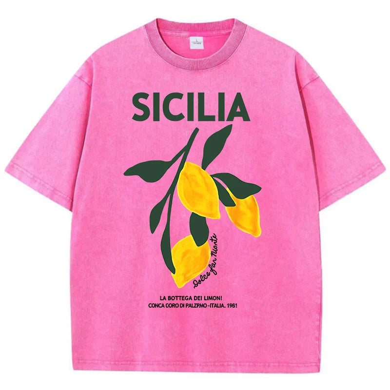Amalfi Coast Italia Lemon Fruit Design Women Washed T-Shirts Y2K