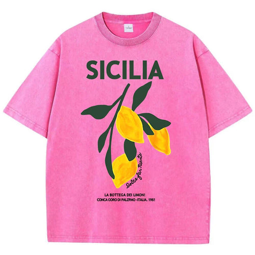 Amalfi Coast Italia Lemon Fruit Design Women Washed T-Shirts Y2K