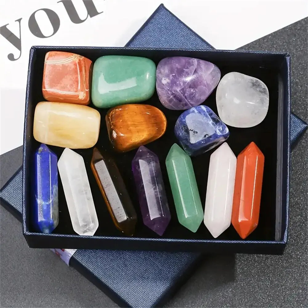 14pcs Pointed Quartz Crystal Chakra Healing Stones And Crystals Set