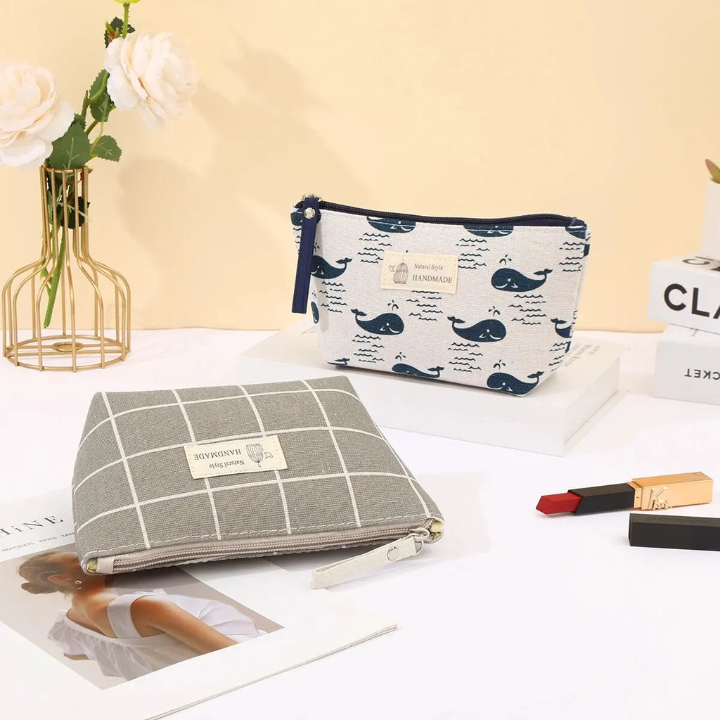 New Canvas Cosmetic Bags Zipper Opening Key Card Holder Cartoon