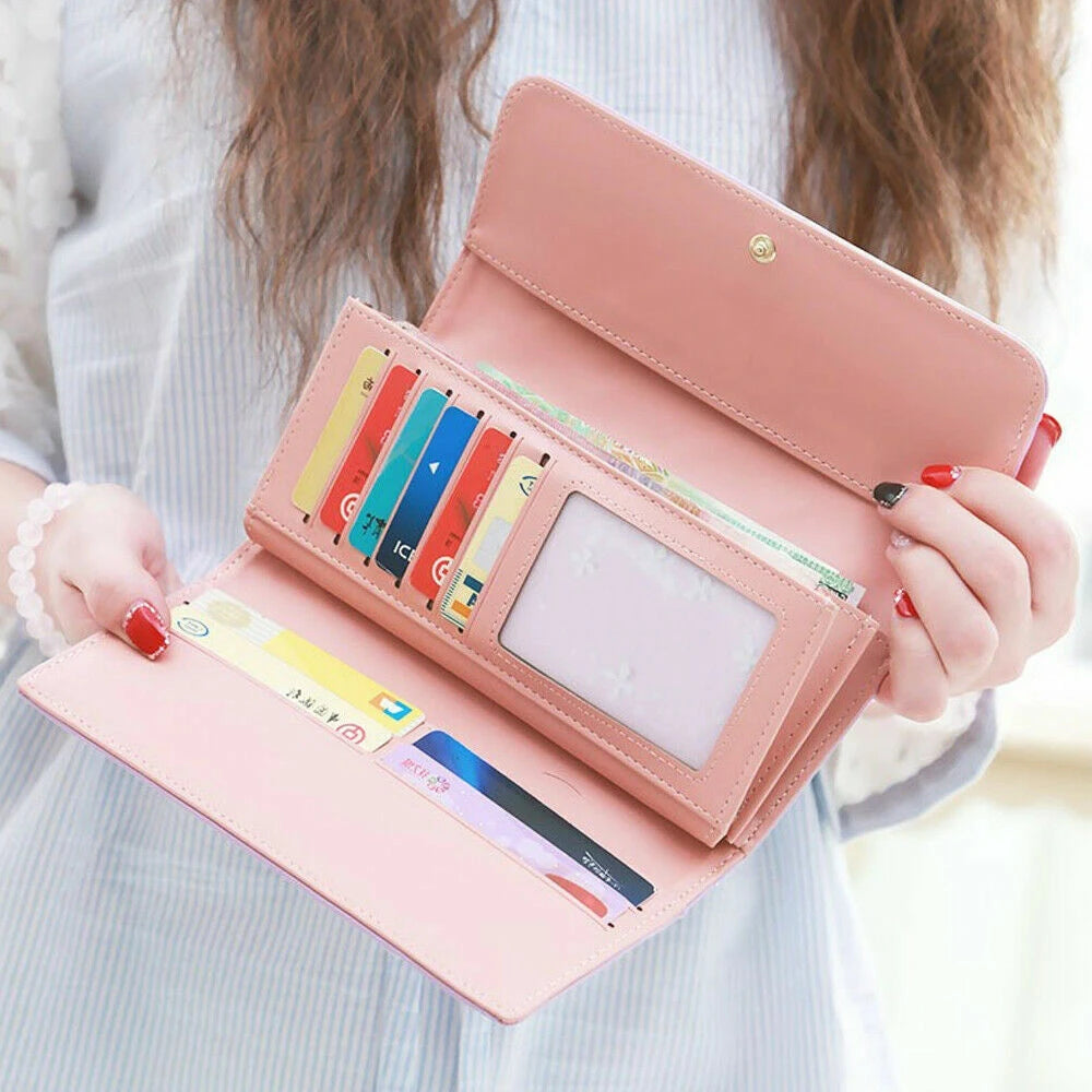 Black Long Wallets for Women PU Leather Diamond Pattern Purse Card