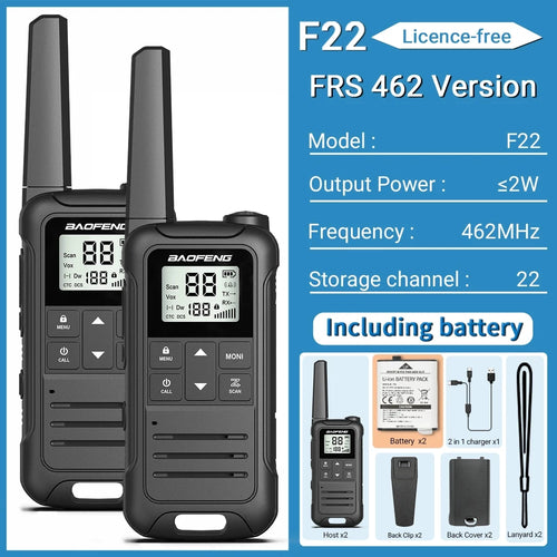 2pcs Baofeng F22 Mini Walkie Talkie PMR FRS Long Range Rechargable