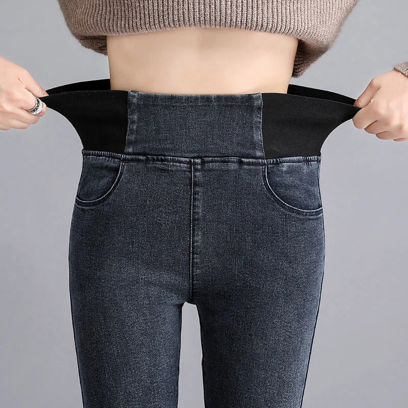 Oversize 26-38 Black Skinny Pencil Jeans Women High Waist Slim Denim