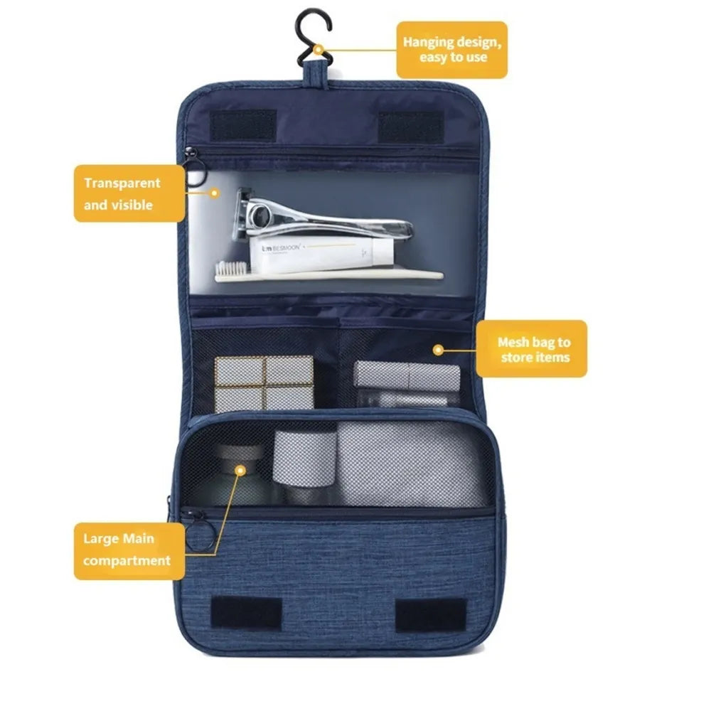 Portable Toiletry Washbag with Hanging Hook Waterproof Women Bathroom