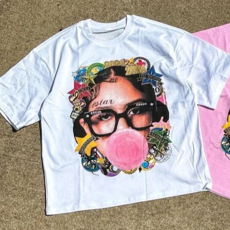 New Harajuku Couple Cartoon Pattern Graphic T Shirts Hip Hop Goth