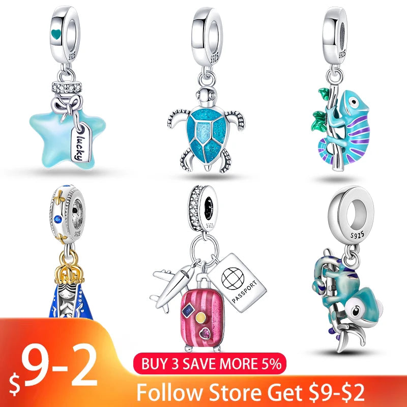 925 Sterling Silver Chameleon Luminous Firefly Butterfly Charms Beads