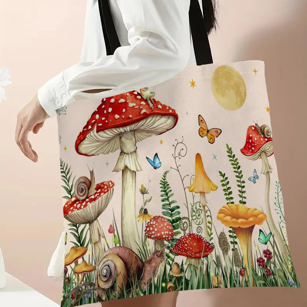 Cute Mushroom Print Shopping Bag Lady Handbag Eco Reusable Large Tote