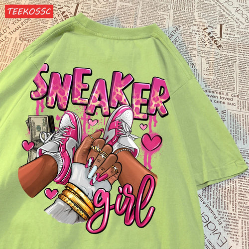 Casual Cotton Womens T-Shirts Expensive Pink Sneaker Girl Prints Short