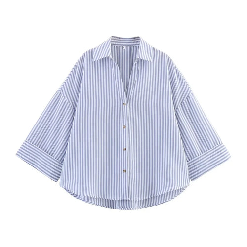 MUJER Women's Shirts Striped Oversize Shirts for Women Wide Sleeve