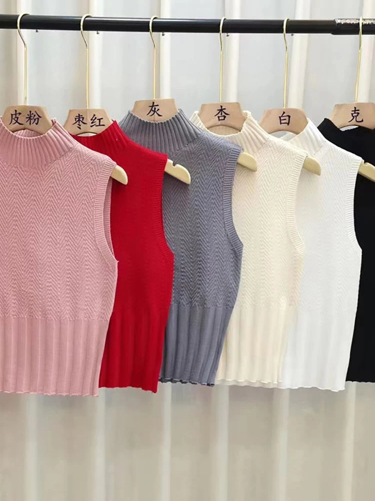 HELIAR Women Summer Casual Knitted Tank Tops Solid Sleeveless Half