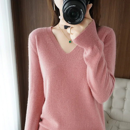 New Cashmere Women's V-neck Pullover Lace Neck Hollow Out Design
