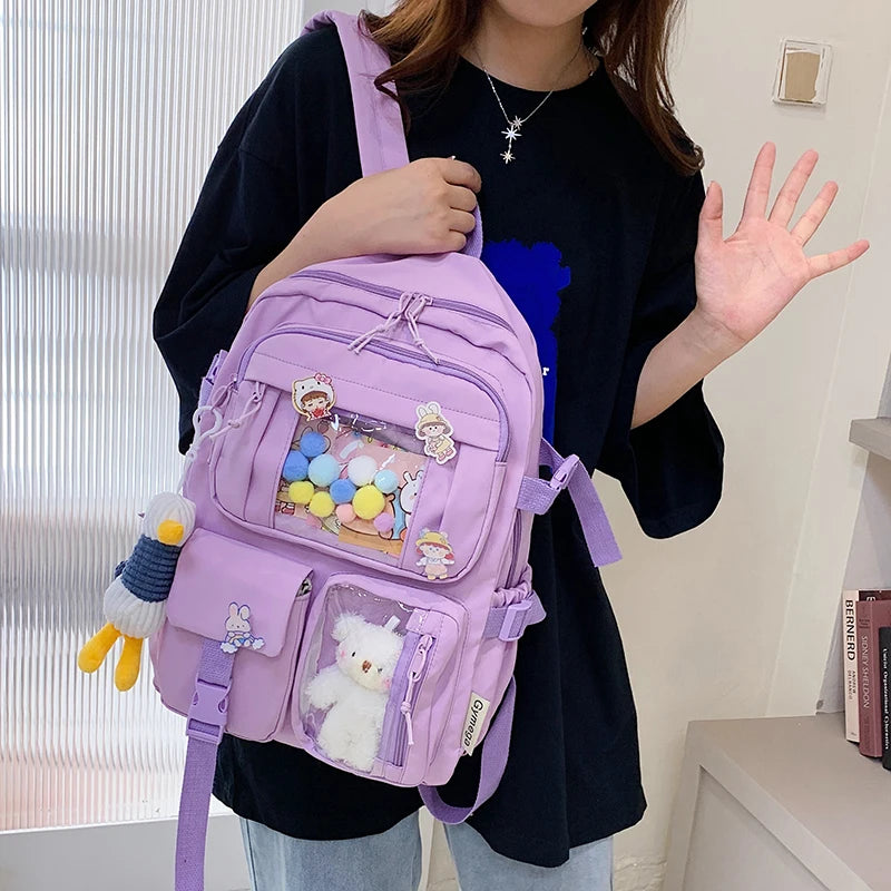 Cute Women Backpacks Waterproof Multi-Pocket Nylon School Backpack for
