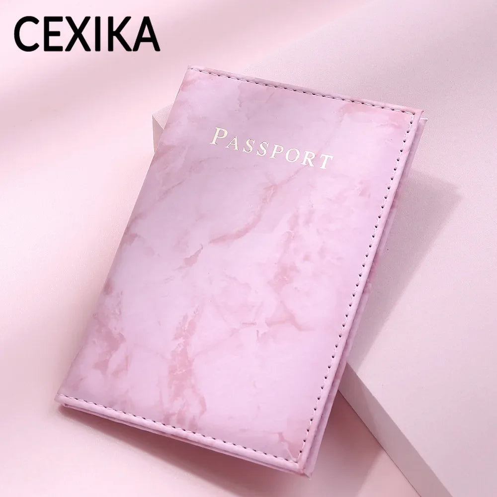 Women Fashion Pink Marble Pattern Travel Passport Cover Holder Bag