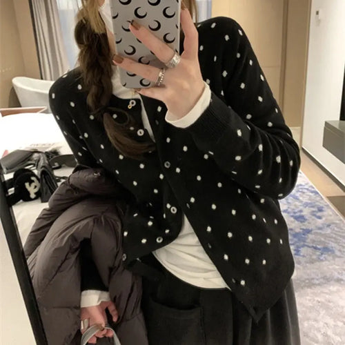Polka dot knitted cardigan ins women's spring and autumn new style