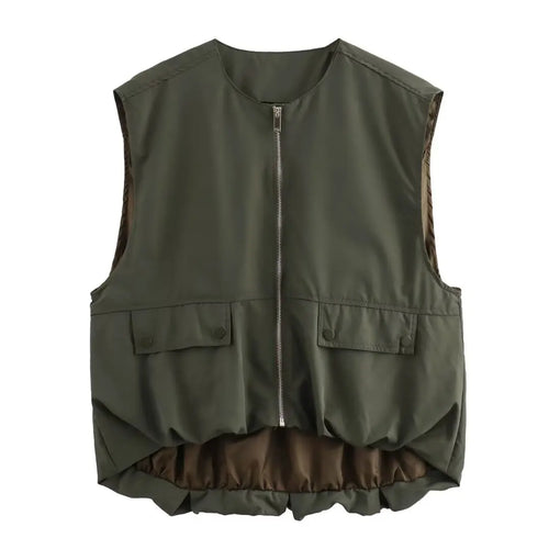 MUJER Ruched Sleeveless Vest Women Zip Loose Summer Vests for Women