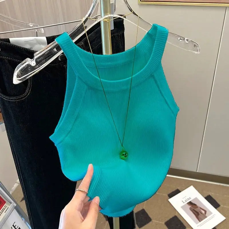 Y2k Knitted U-Neck Suspender Vest Women's Ice Silk Inner Wear Spicy