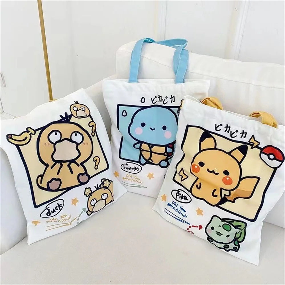 Pikachu Pokemon Canvas Tote Kawaii Psyduck Cute Autumn/Winter Daily