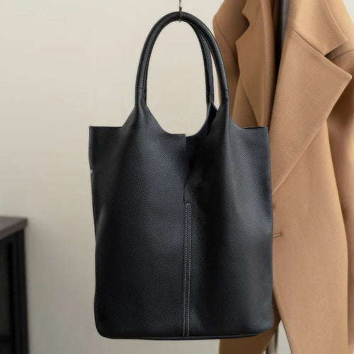 Genuine Leather Commuter Tote Bag Simple Ladies Soft Cowhide Tote