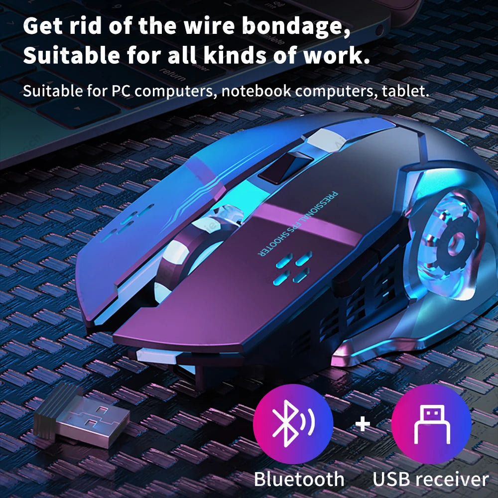 Rechargeable Wireless Mouse Gaming Computer Silent Bluetooth Mouse USB