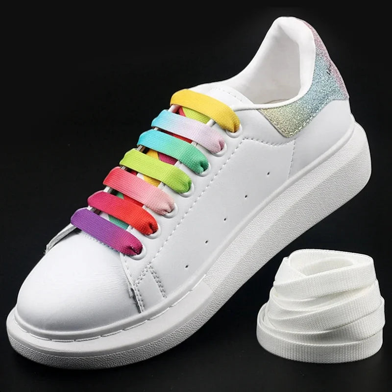 1.2cm width Flat Shoelaces Rainbow Shoelace MCQ Classic Casual White
