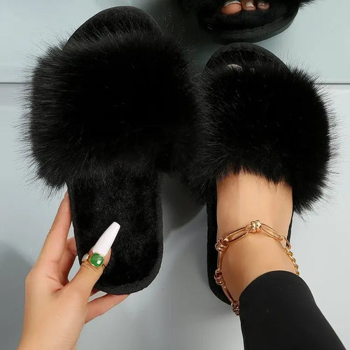 Winter 2024 Women's Fashion Fur Slippers Fluffy and Cute Plush Women's
