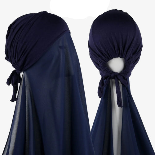 Muslim Instant Hijab Women Bonnet with Chiffon Shawl Head Scarf Cap