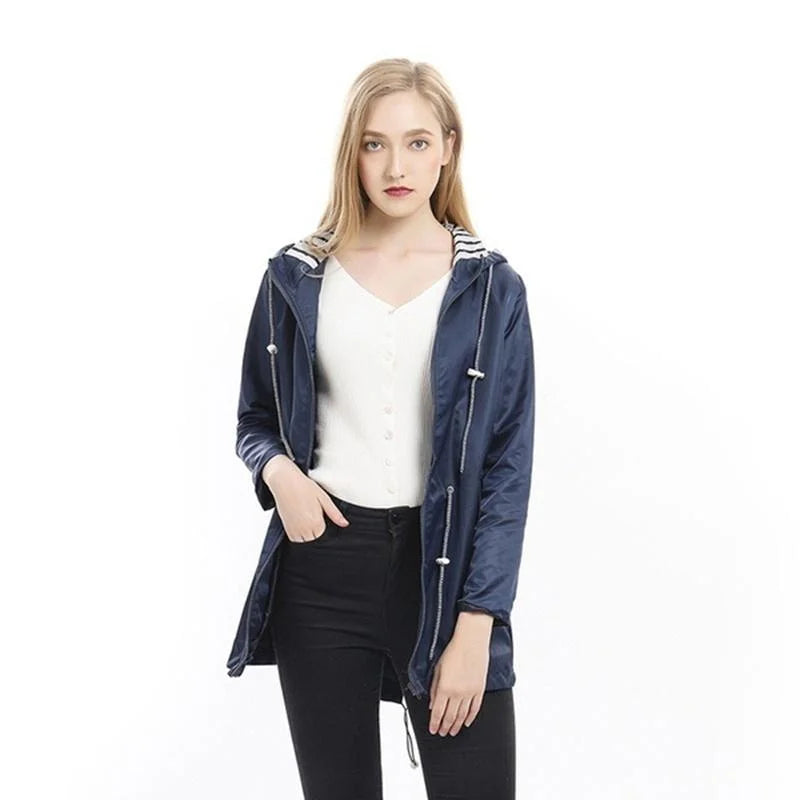Womens Waterproof Raincoat Casual Basic Outdoors Trench Lightweight
